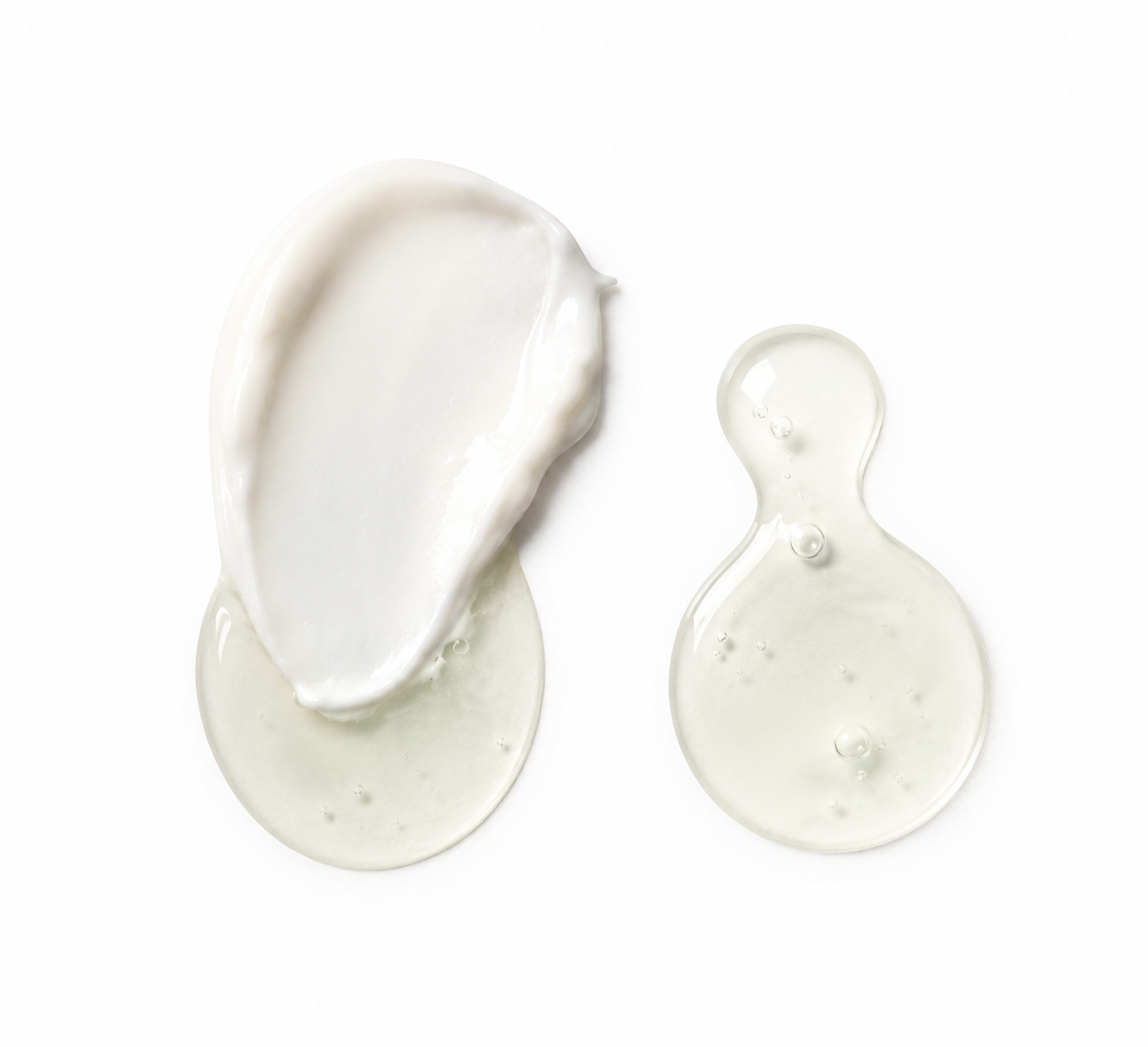 Helle Gel- und Cremetexturen als Sinnbild der ALOE ONE™ Formulierungsbasis