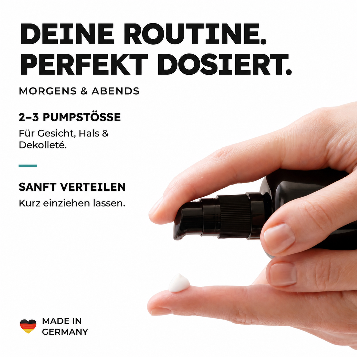 Anwendung der BIO HYALURON CREME morgens und abends mit 2 bis 3 Pumpstößen