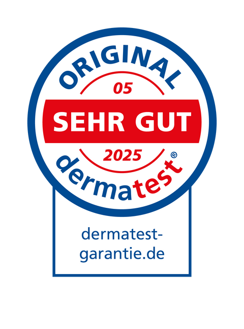 Dermatest Original Garantie-Siegel mit der Bestnote sehr gut, Prüfmonat Mai 2025