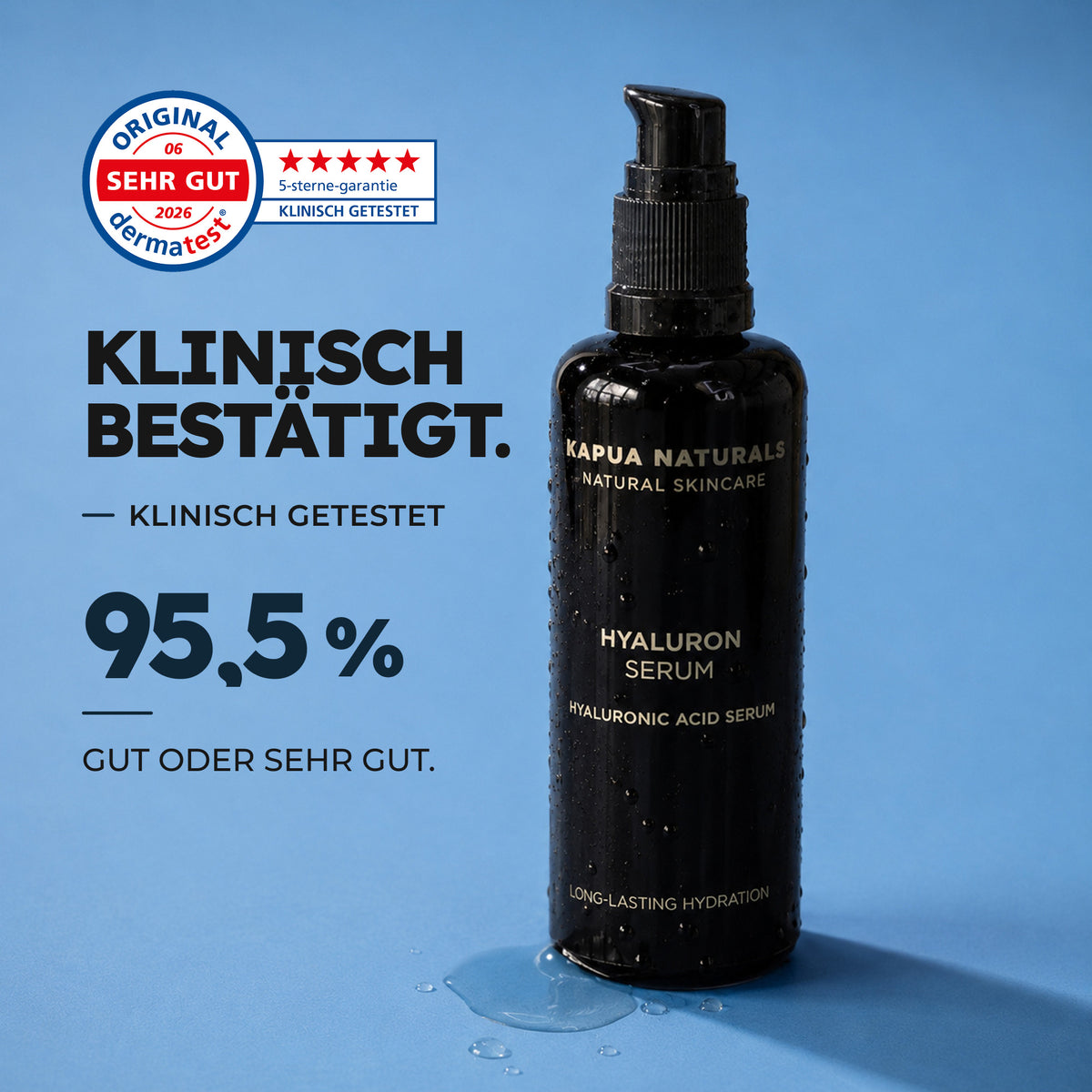 Kapua Bio Hyaluron Serum mit Dermatest Ergebnis: 95,5 Prozent bewerten es gut oder sehr gut