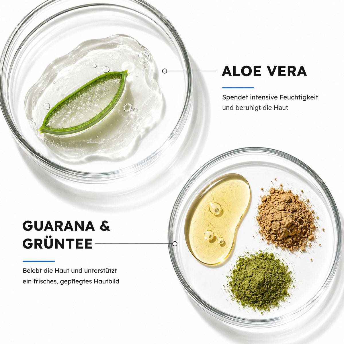 Bio Aloe Vera, Guarana und Grüntee als ausgewählte Wirkstoffe der Männercreme