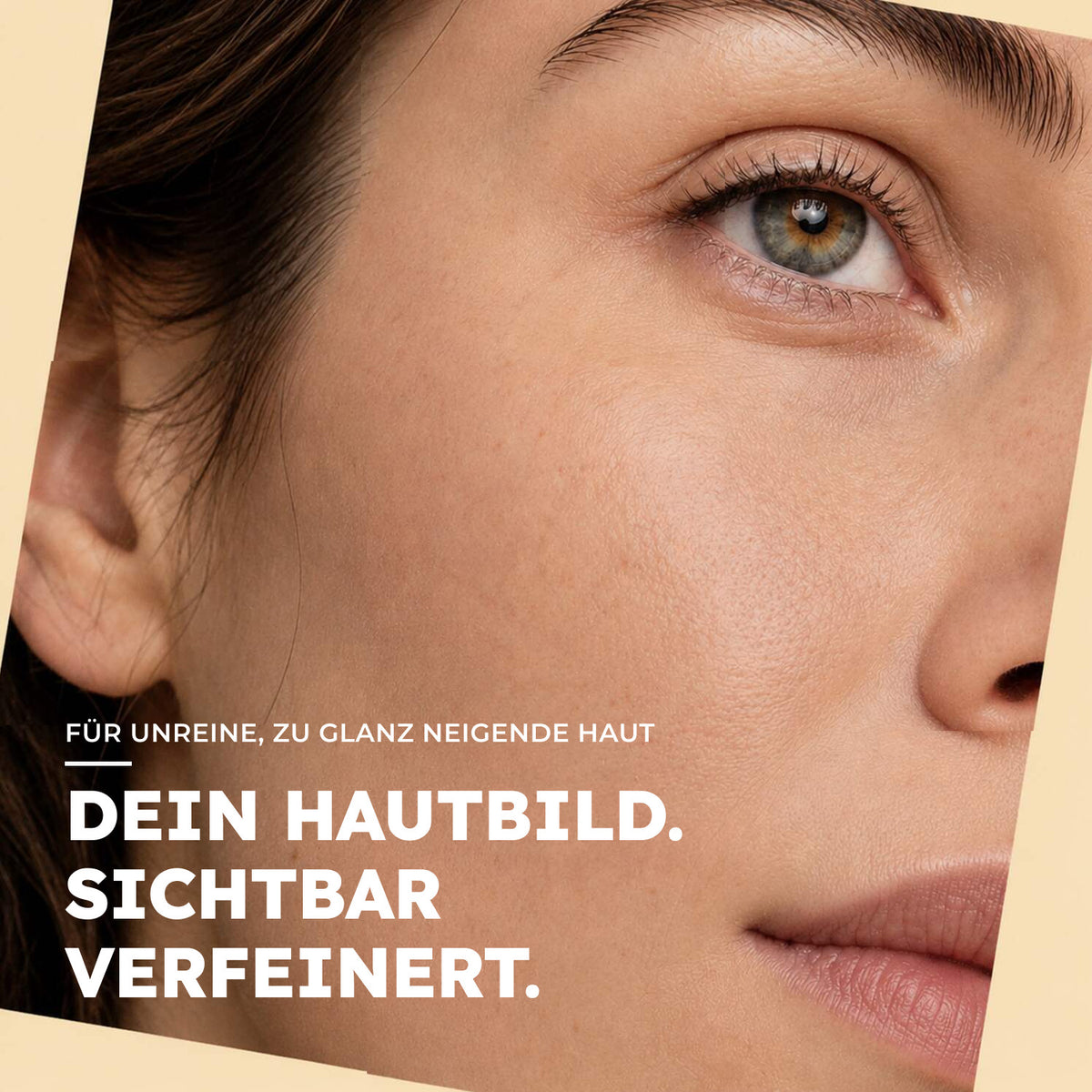 Niacinamid Serum – Model mit Nahaufnahme des Hautbilds