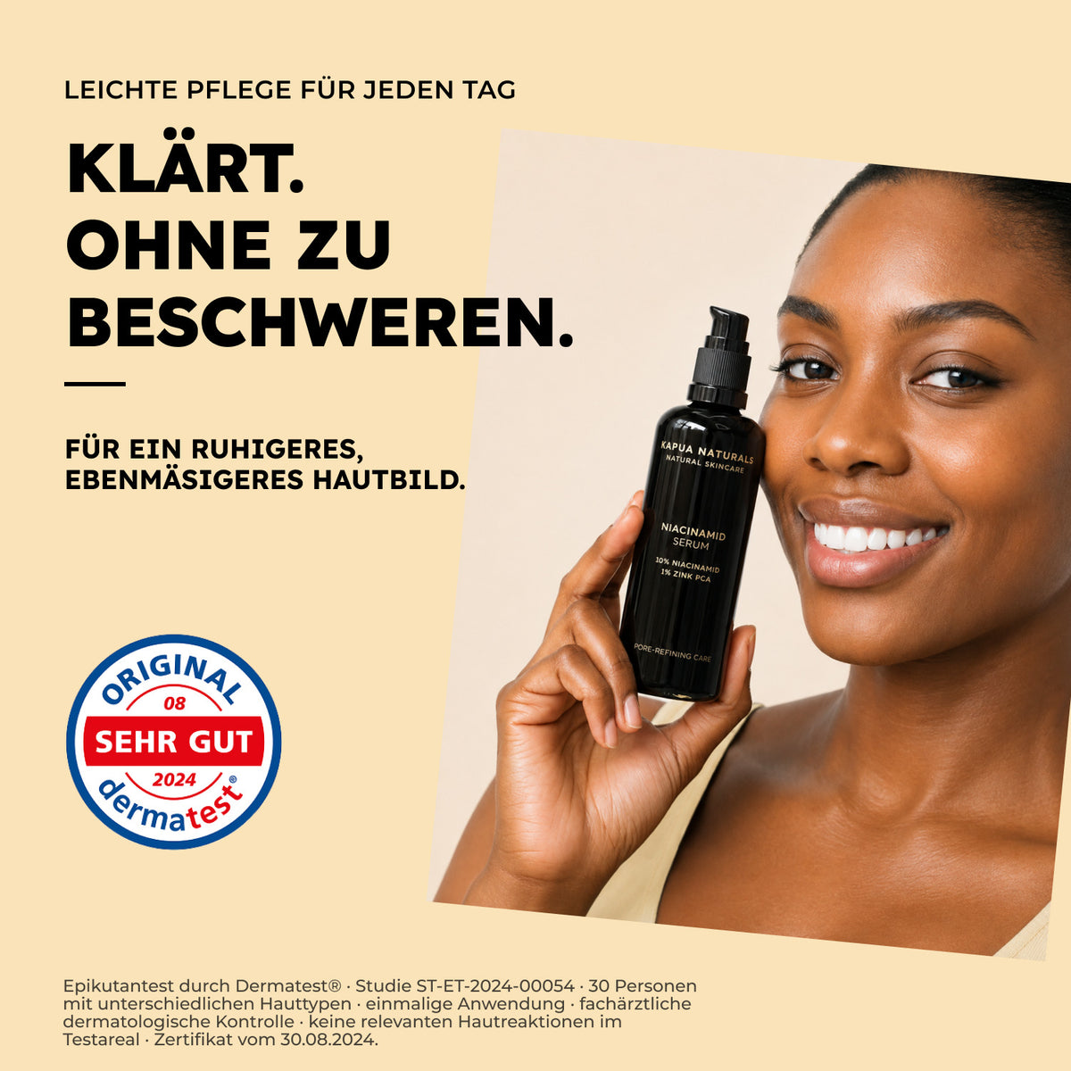 Niacinamid Serum – leichte Pflege und Dermatest Hautverträglichkeit sehr gut