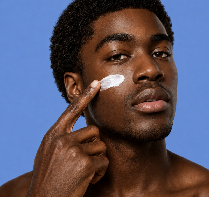 Mann trägt den Kapua Naturals Moisturizer for Men auf die Wange auf